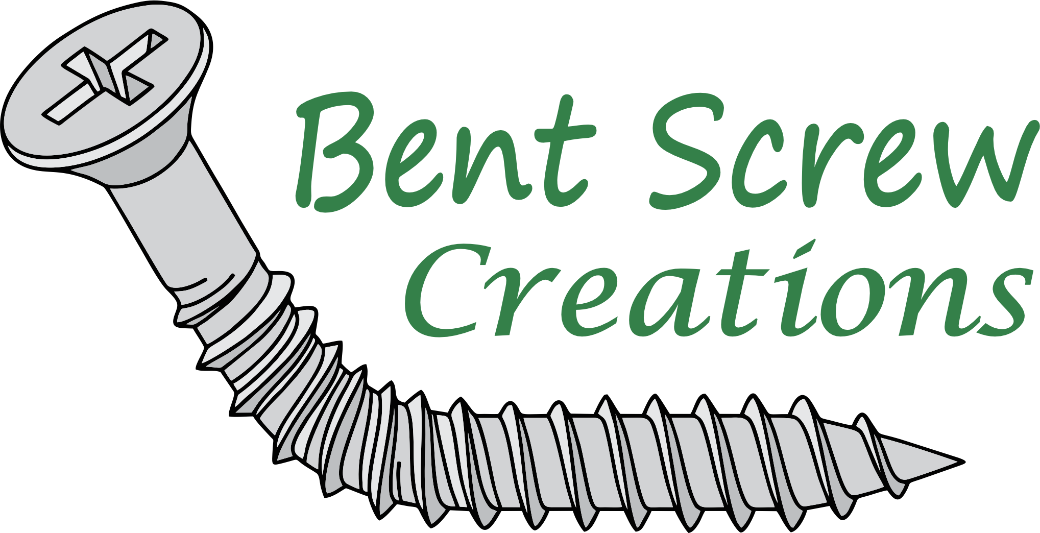 Bent Screw Creations Logo - A bent screw and "Bent Screw Creations" in text